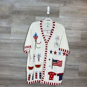 Quacker Factory Red and White Knit Cardigan